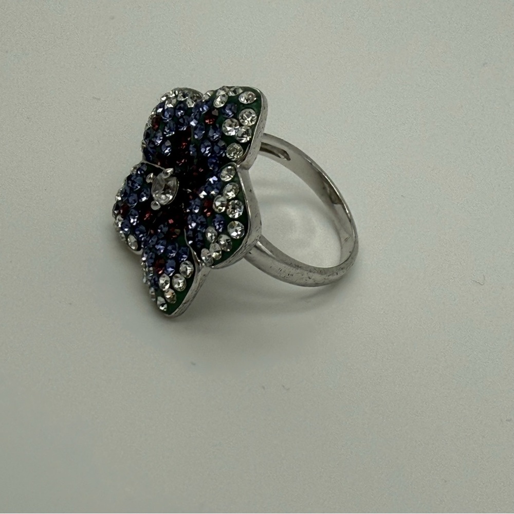 Crystal Flower Statement Ring - Purple, Burgundy … - image 4